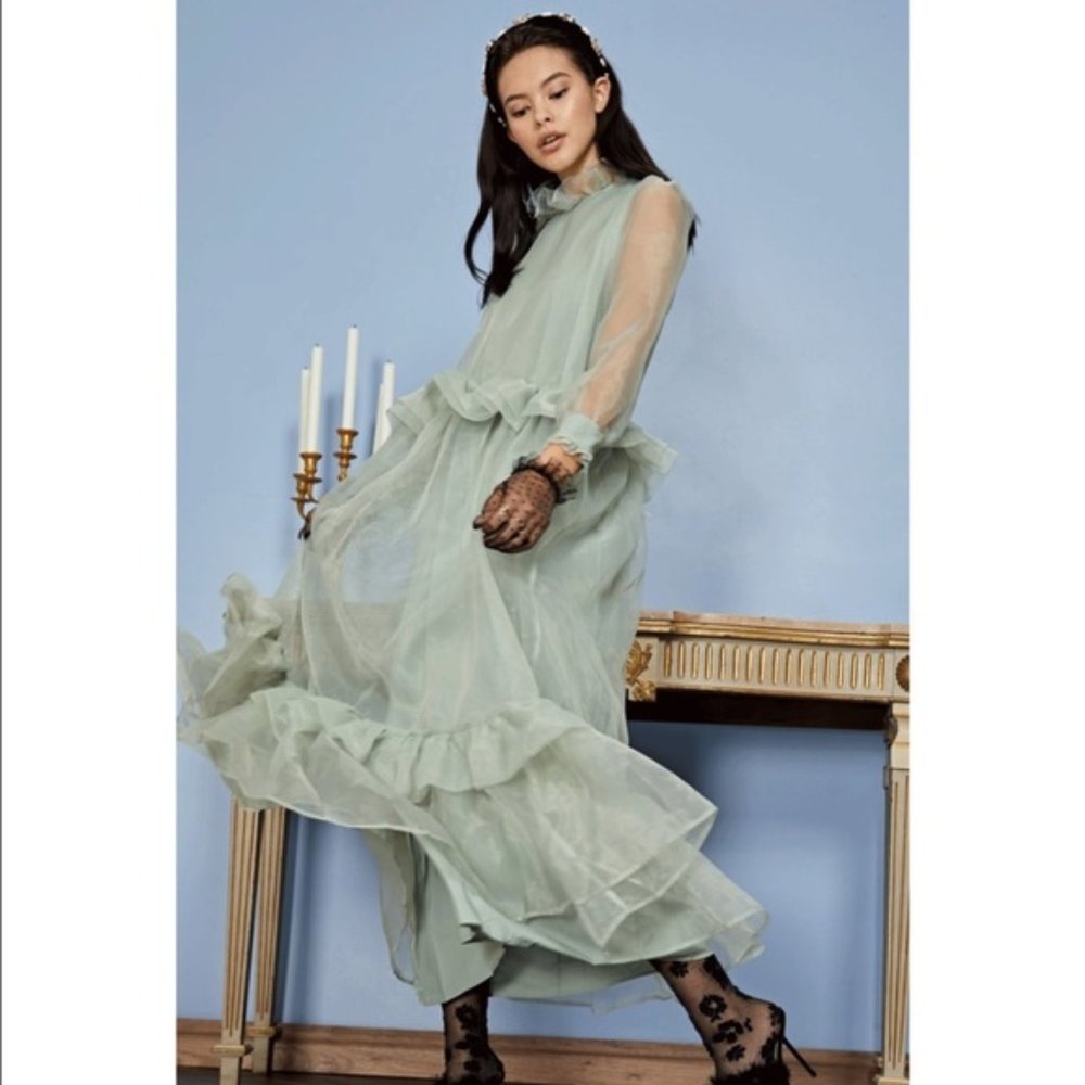 Sister Jane Luminous Ruffle Maxi Dress Green Small